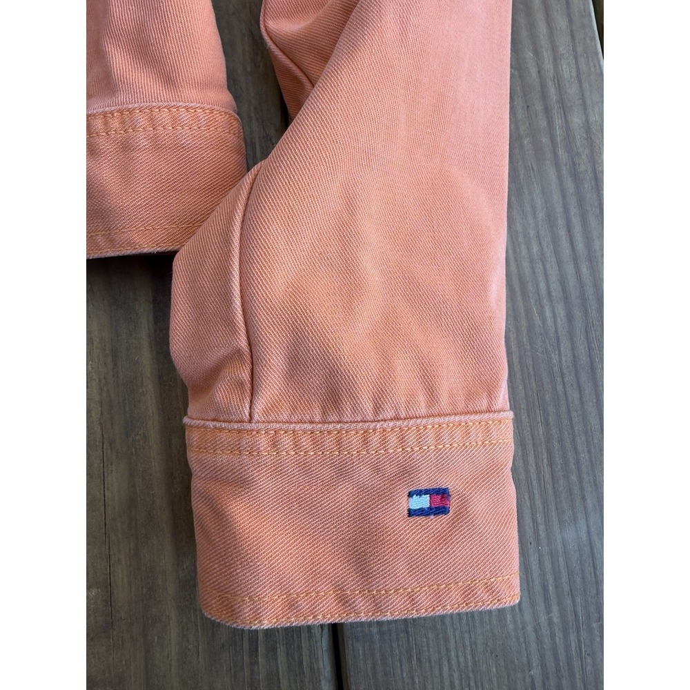 Vintage Y2K Tommy Hilfiger Denim Trucker Jean Jacket Women's Sherbet Orange Lg - Picture 2 of 5